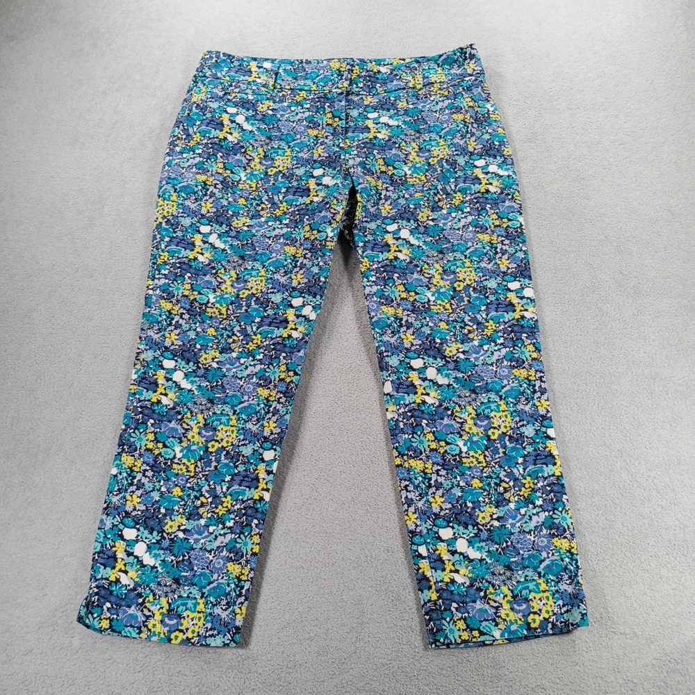J.Crew Womens Cropped Floral Pants Blue Multi 10 Stretch Cotton